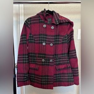 Coat- Red plaid coat I’m size medium